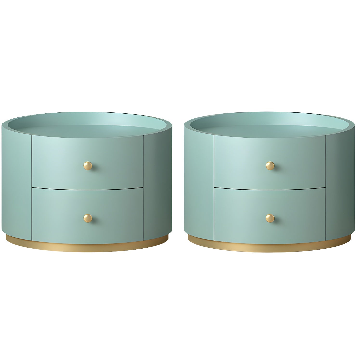 Table de chevet ronde Glam en bois manufacturé à 2 tiroirs