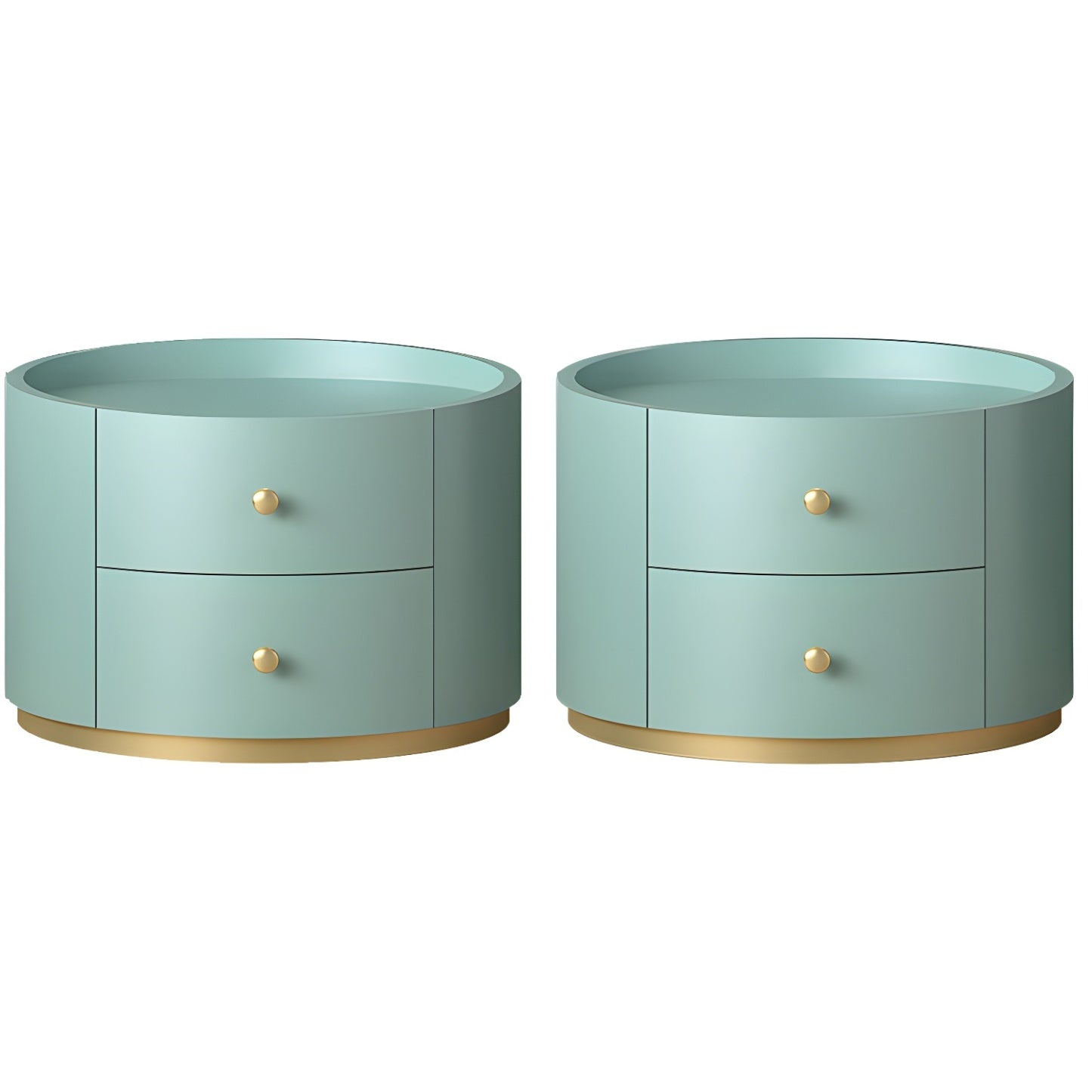 Table de chevet ronde Glam en bois manufacturé à 2 tiroirs