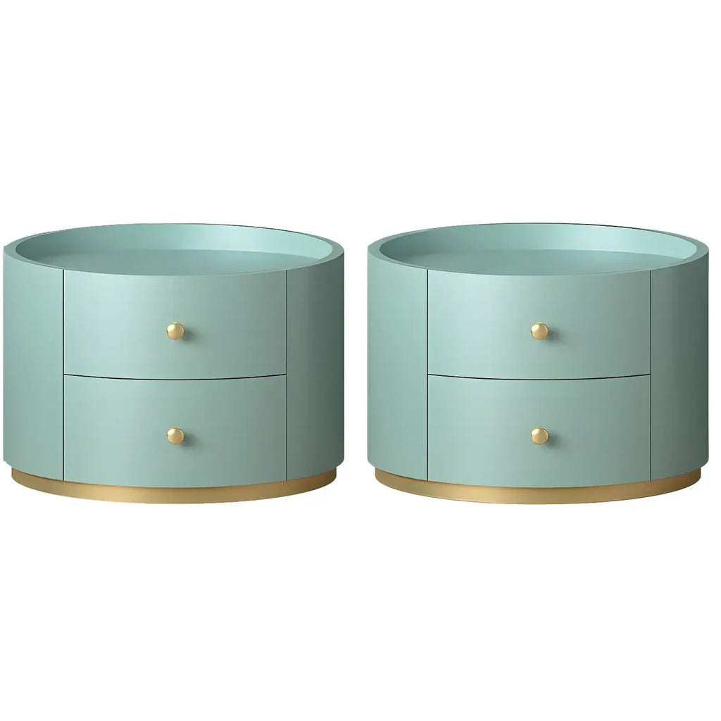 Table de chevet ronde Glam en bois manufacturé à 2 tiroirs