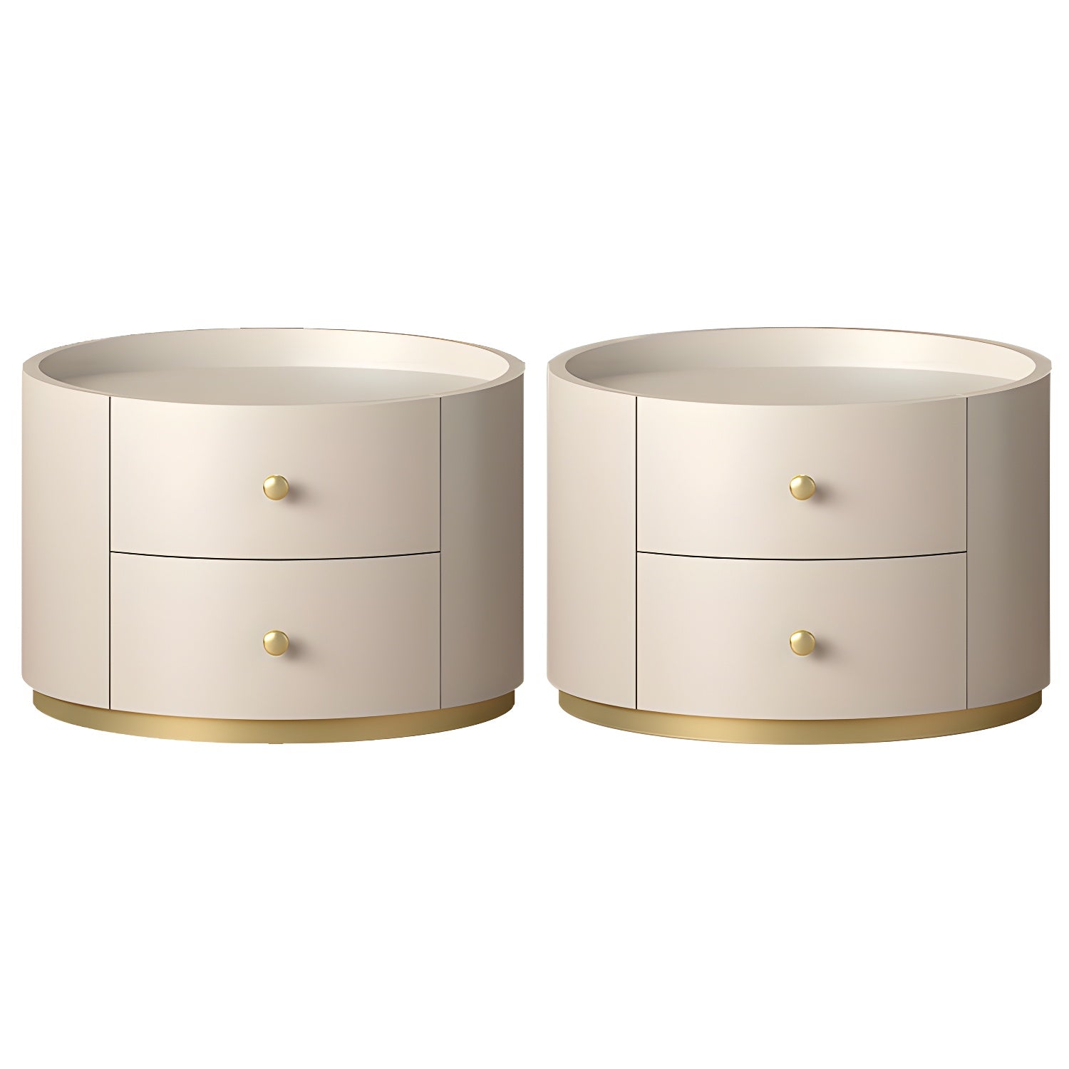Table de chevet ronde Glam en bois manufacturé à 2 tiroirs