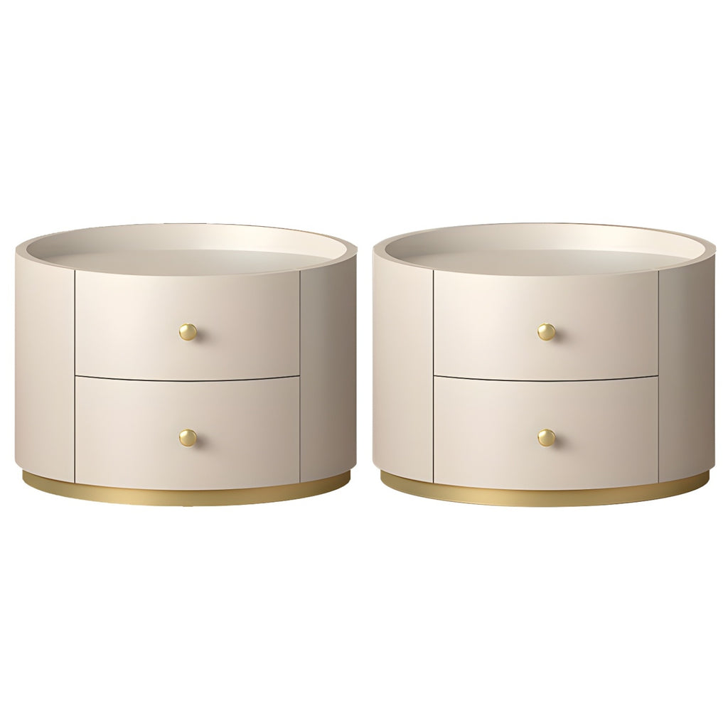 Table de chevet ronde Glam en bois manufacturé à 2 tiroirs