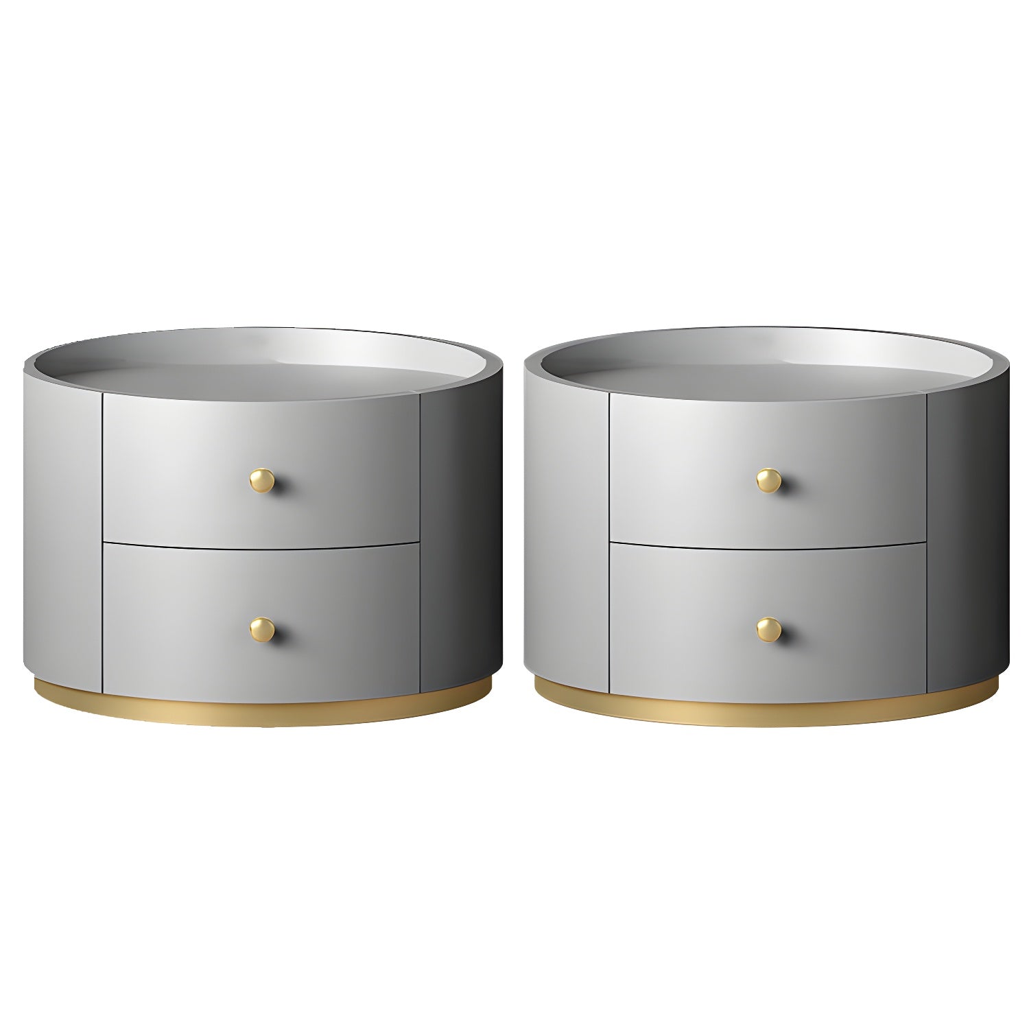 Table de chevet ronde Glam en bois manufacturé à 2 tiroirs