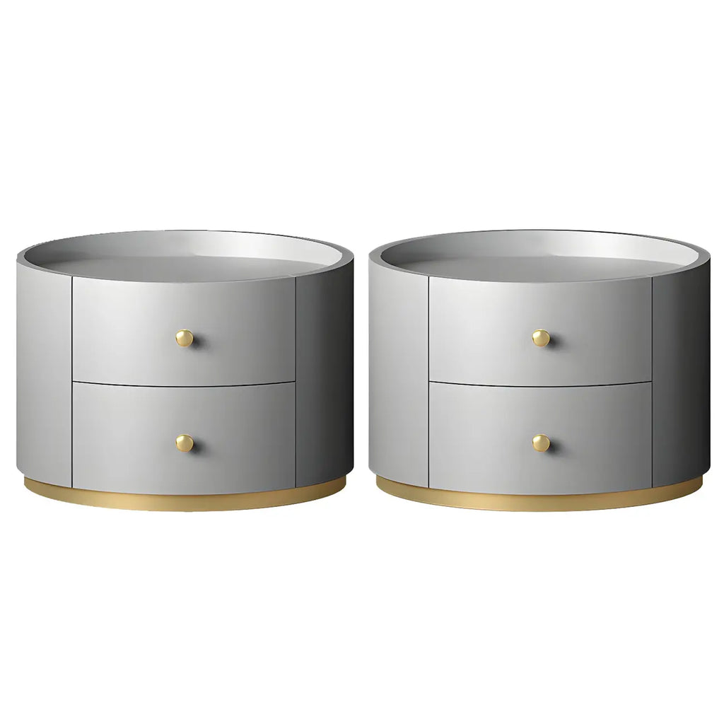 Table de chevet ronde Glam en bois manufacturé à 2 tiroirs