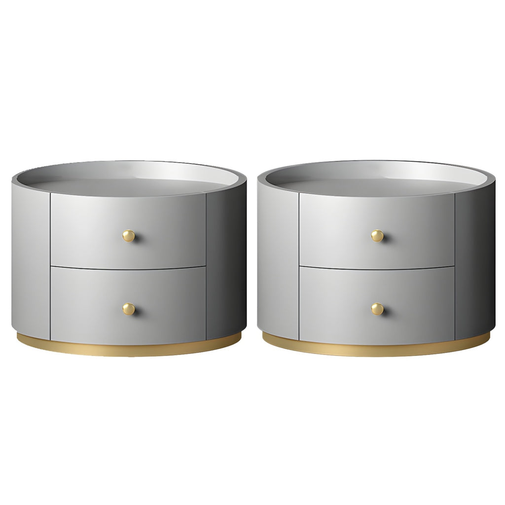 Table de chevet ronde Glam en bois manufacturé à 2 tiroirs