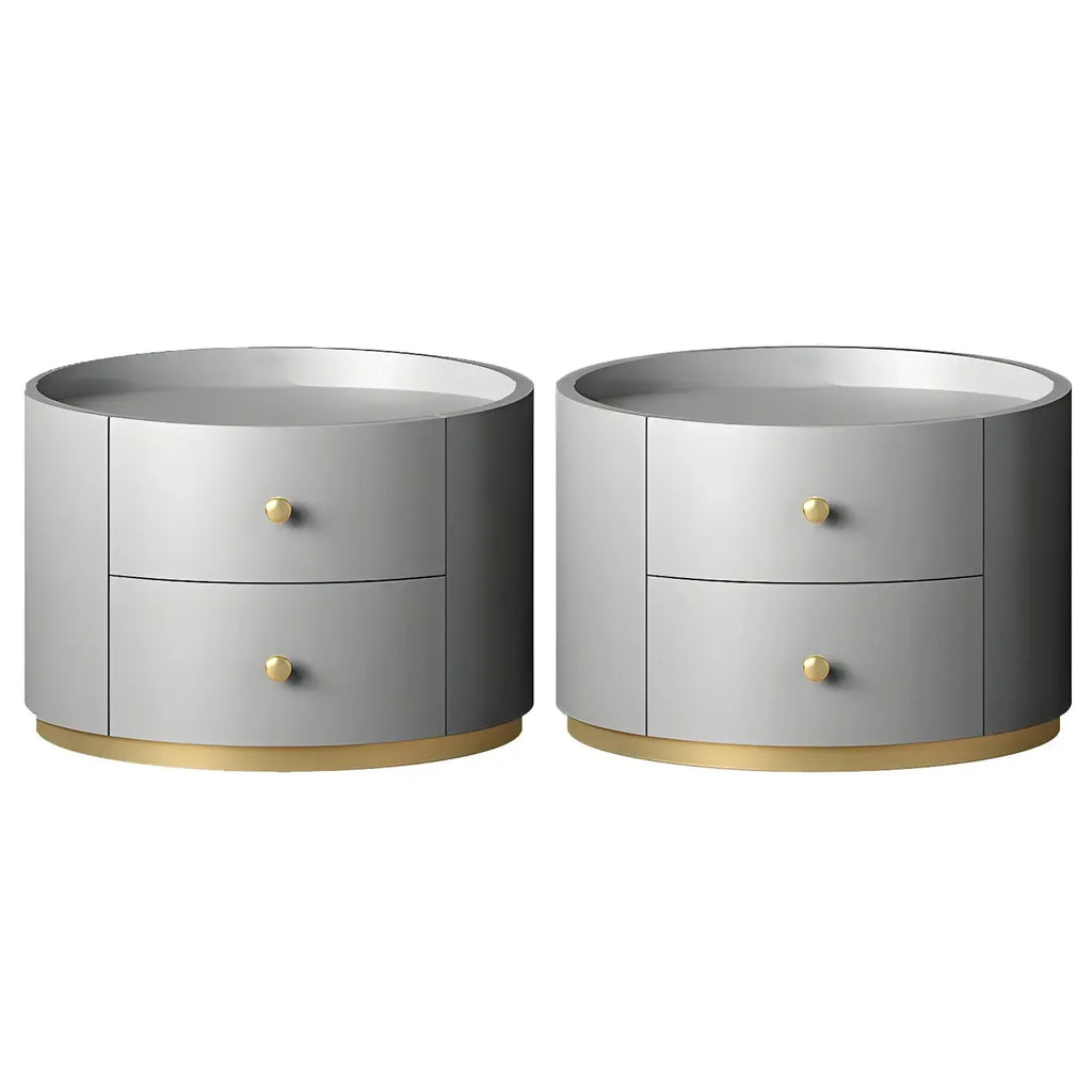 Table de chevet ronde Glam en bois manufacturé à 2 tiroirs