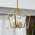 Lampadario a gabbia di vetro quadrata dorata, regolabile, per cucina