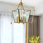 Lampadario a gabbia di vetro quadrata dorata, regolabile, per cucina
