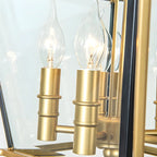 Lampadario a gabbia di vetro quadrata dorata, regolabile, per cucina