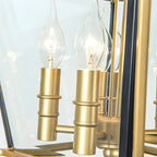 Lampadario a gabbia di vetro quadrata dorata, regolabile, per cucina