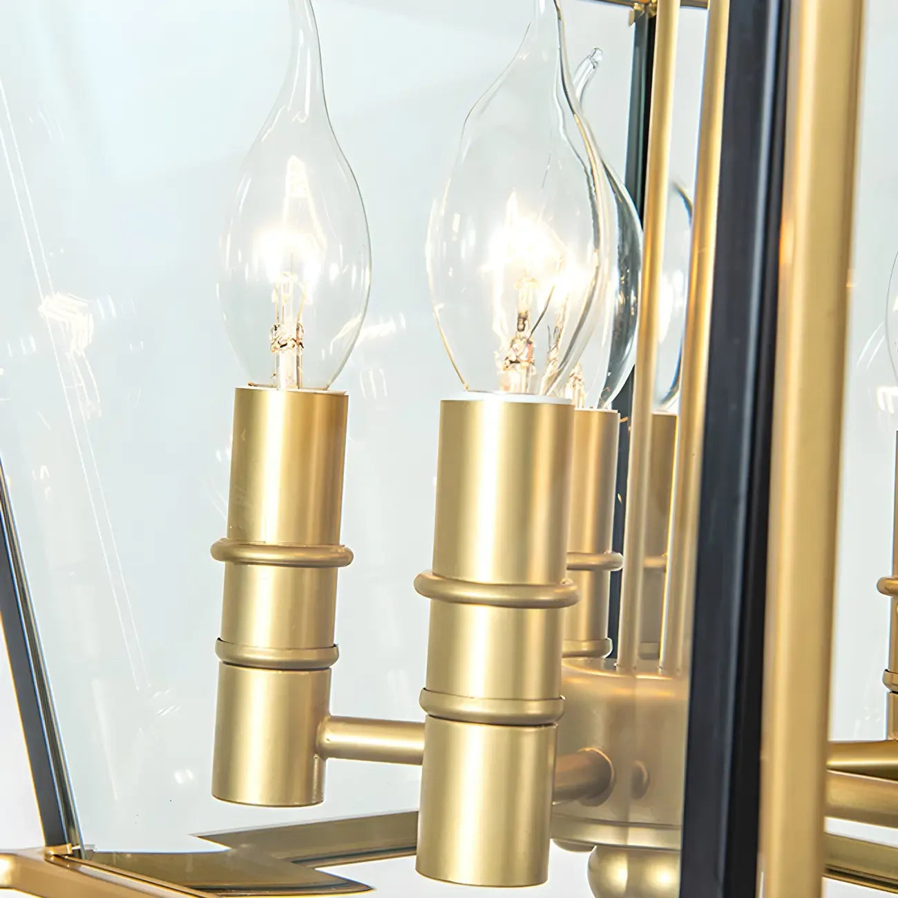 Lampadario a gabbia di vetro quadrata dorata, regolabile, per cucina