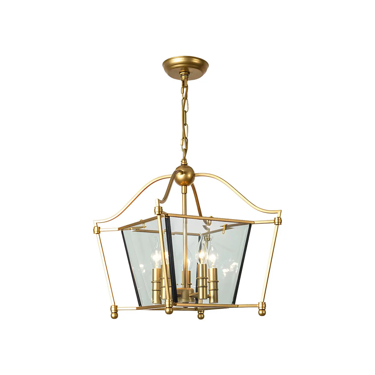 Lampadario a gabbia di vetro quadrata dorata, regolabile, per cucina