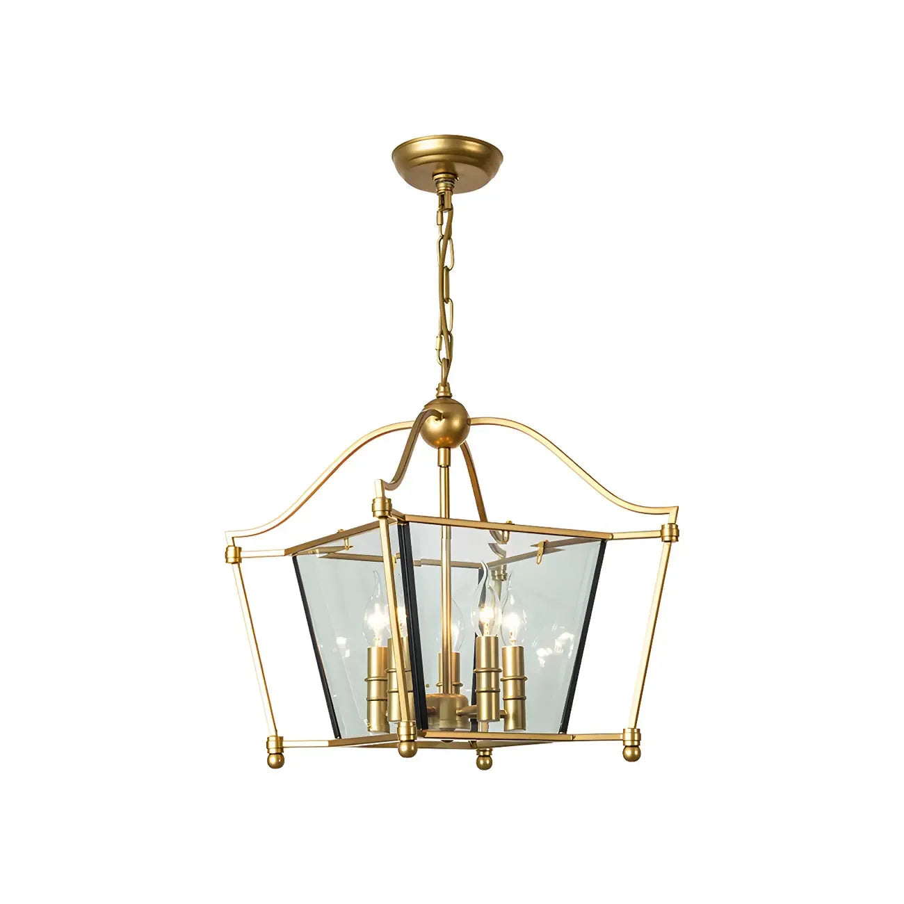 Lampadario a gabbia di vetro quadrata dorata, regolabile, per cucina