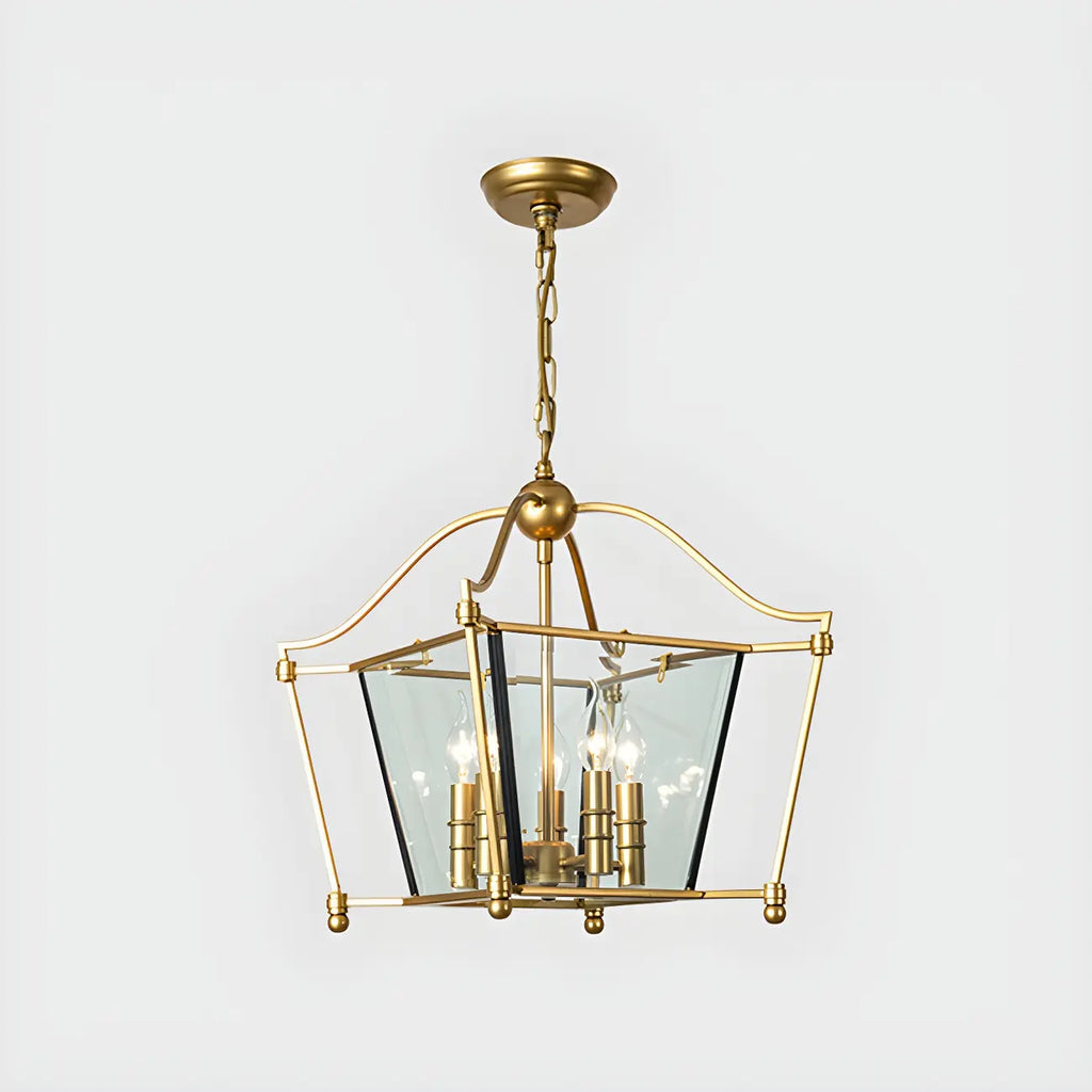 Lampadario a gabbia di vetro quadrata dorata, regolabile, per cucina