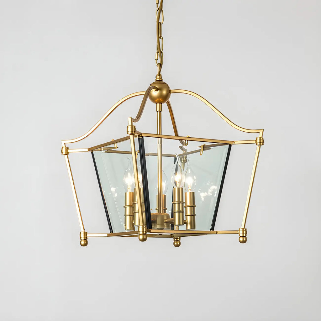 Lampadario a gabbia di vetro quadrata dorata, regolabile, per cucina