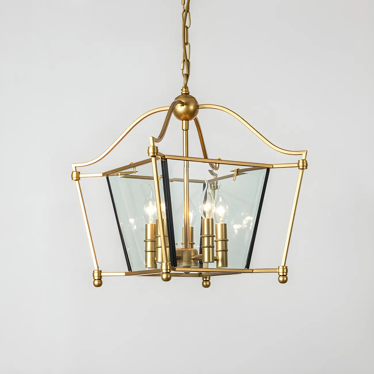 Lampadario a gabbia di vetro quadrata dorata, regolabile, per cucina