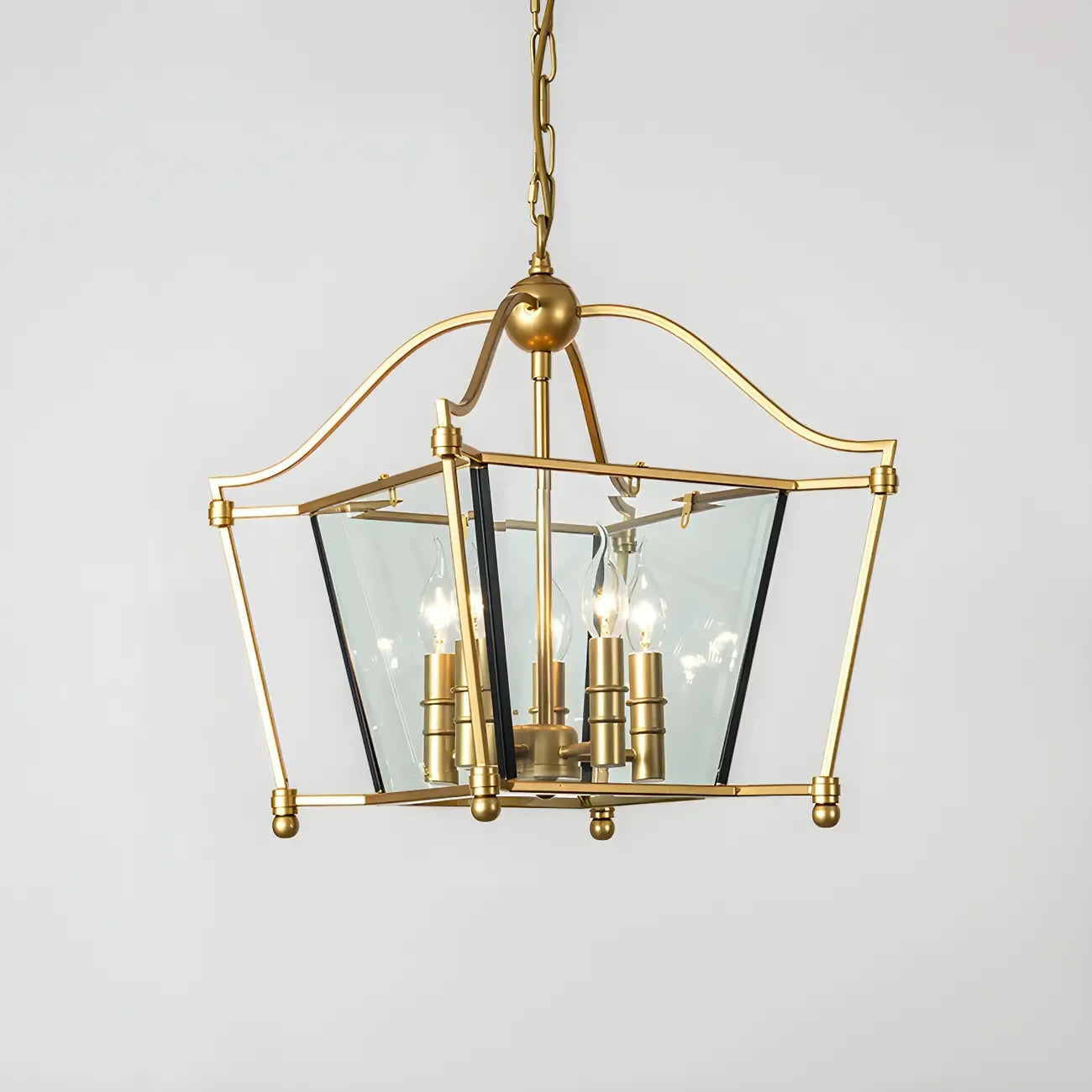 Lampadario a gabbia di vetro quadrata dorata, regolabile, per cucina