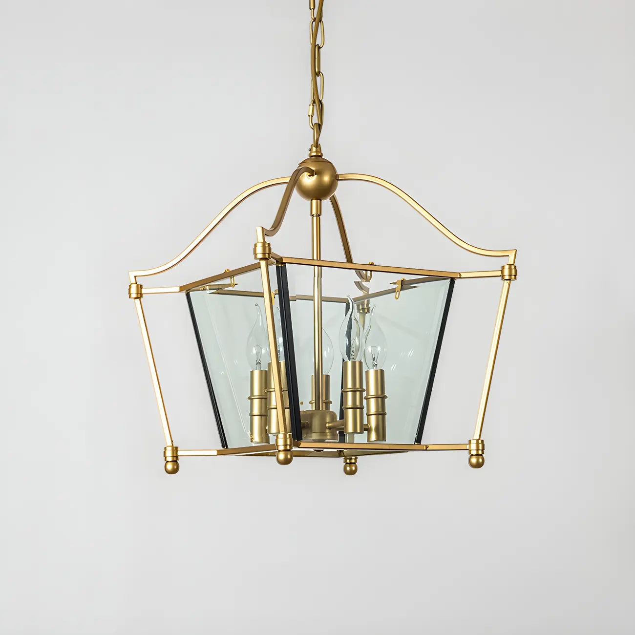 Lampadario a gabbia di vetro quadrata dorata, regolabile, per cucina