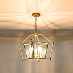 Lampadario a gabbia di vetro quadrata dorata, regolabile, per cucina