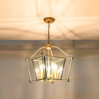 Lampadario a gabbia di vetro quadrata dorata, regolabile, per cucina