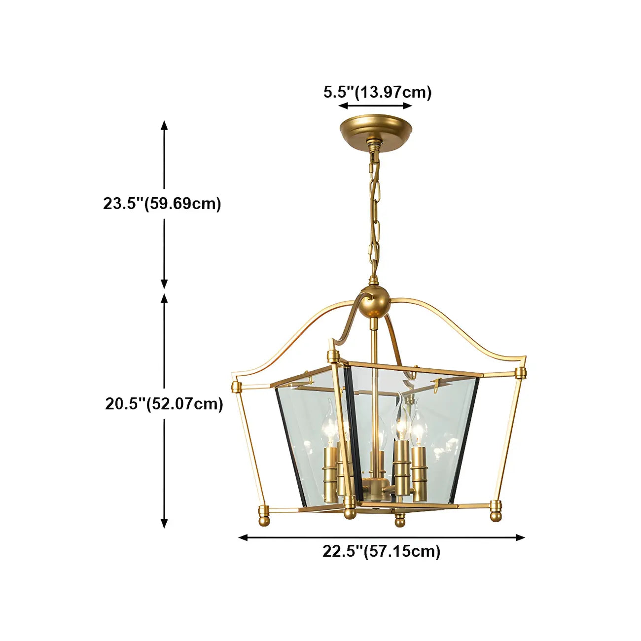 Lampadario a gabbia di vetro quadrata dorata, regolabile, per cucina