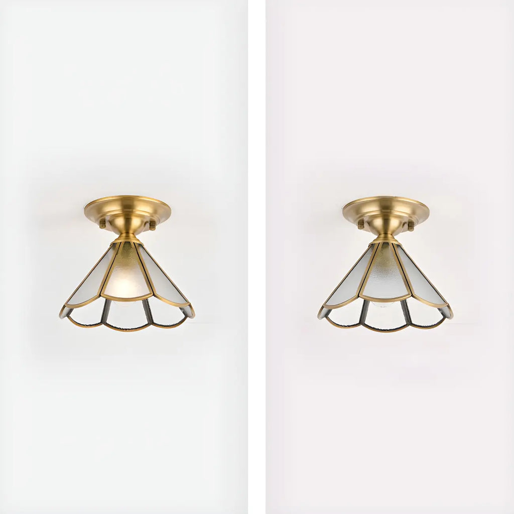 Plafonnier semi-encastré Colonial Dome en verre doré