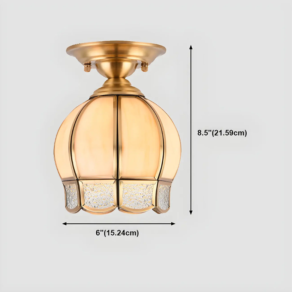 Plafonnier semi-encastré Colonial Dome en verre doré