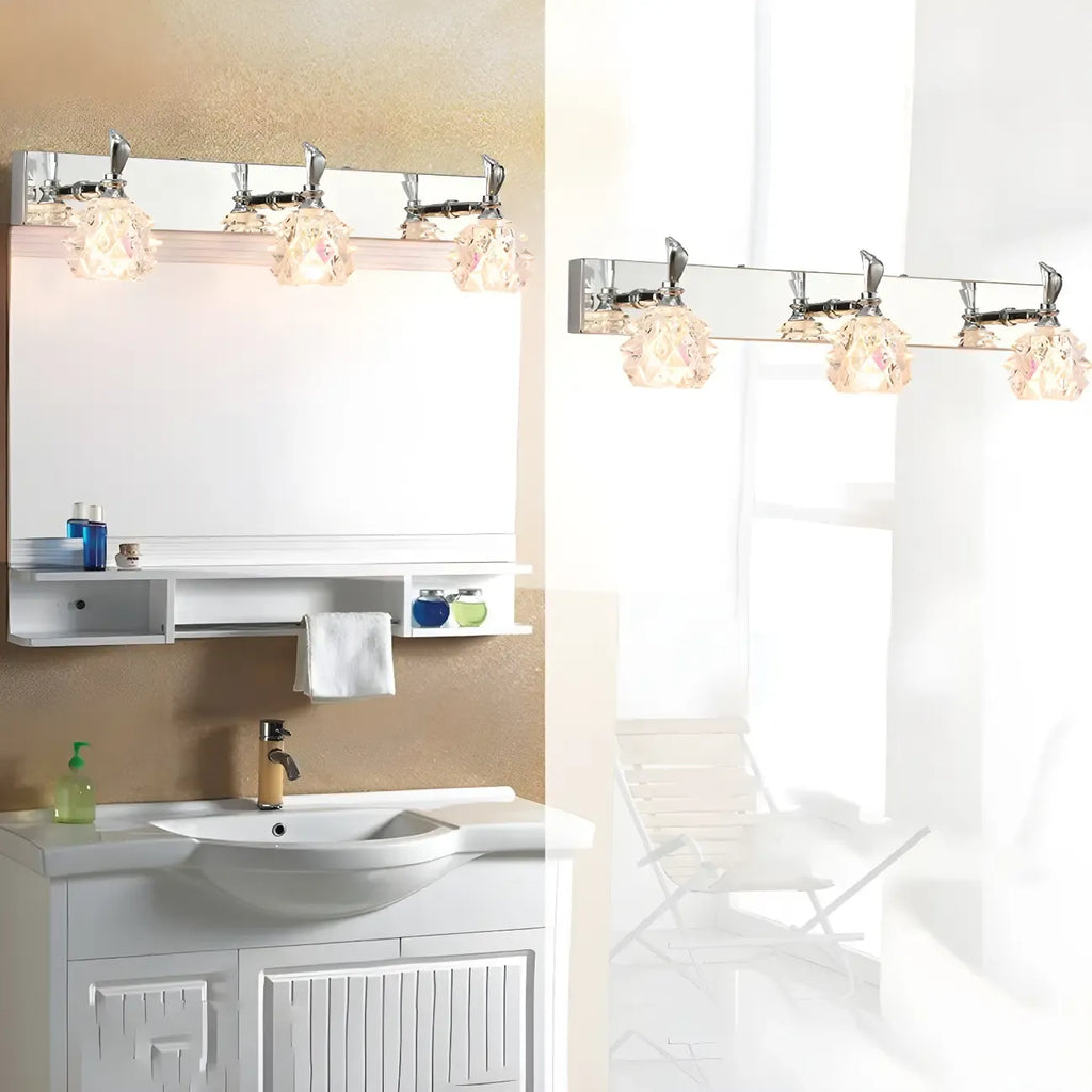 Applique murale classique chromée avec abat-jour en verre et miroir réglable pour salle de bain