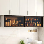 Vitrine de cuisine suspendue en métal gris et verre