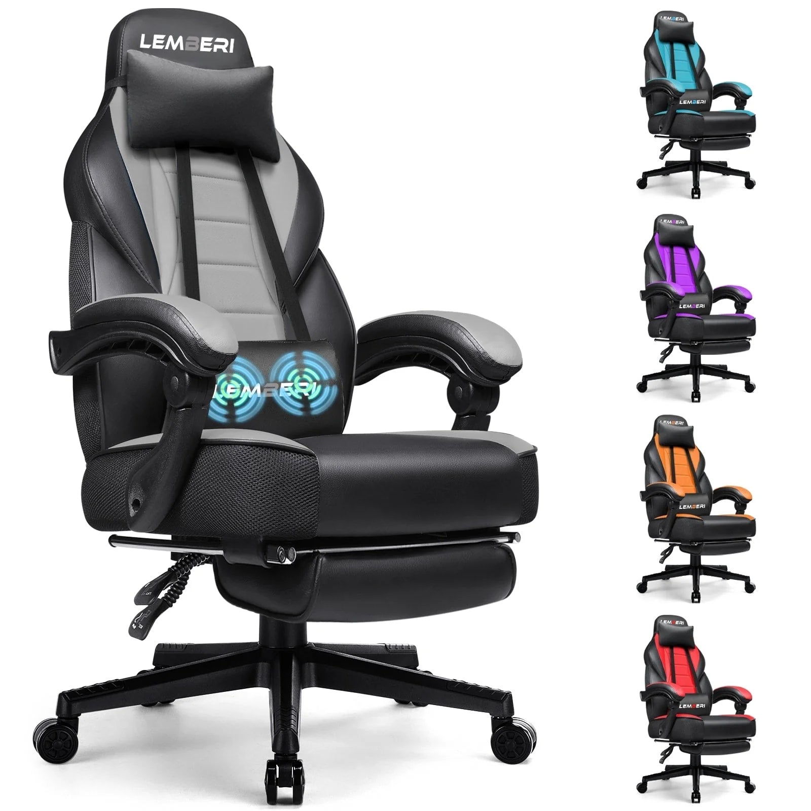 Chaise de jeu BOSSIN style racing, chaise de jeu grande taille supportant jusqu'à 136 kg (300 lbs), dossier haut, chaise d'ordinateur