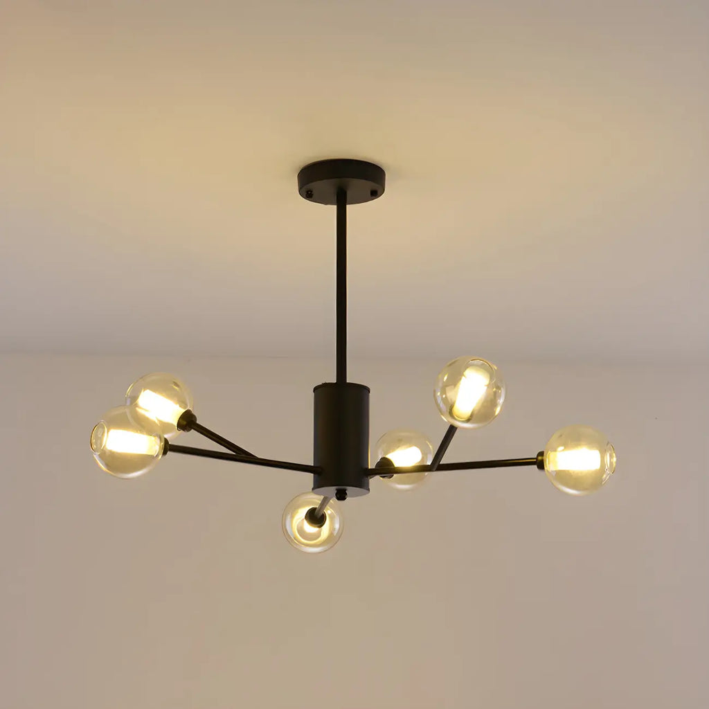 Lustre Sputnik moderne en métal doré et globe en verre
