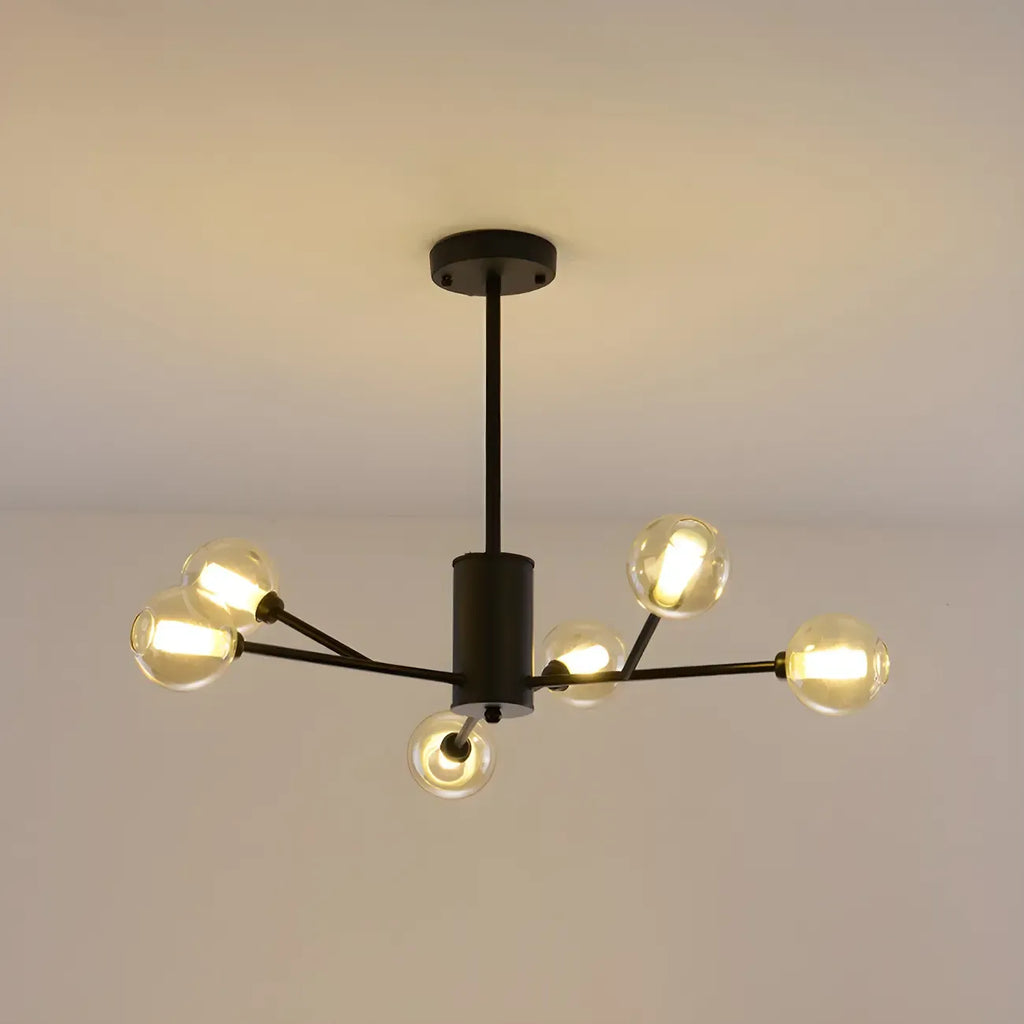 Lustre Sputnik moderne en métal doré et globe en verre