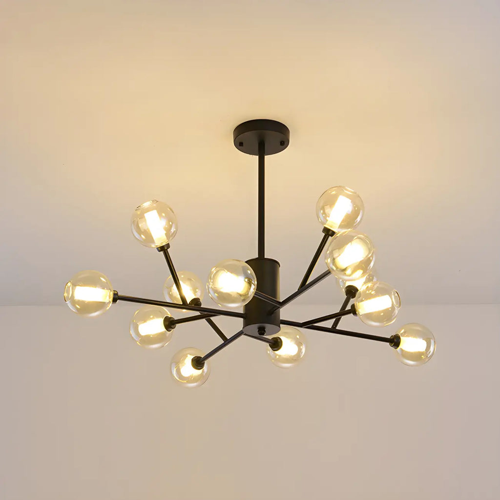 Lustre Sputnik moderne en métal doré et globe en verre