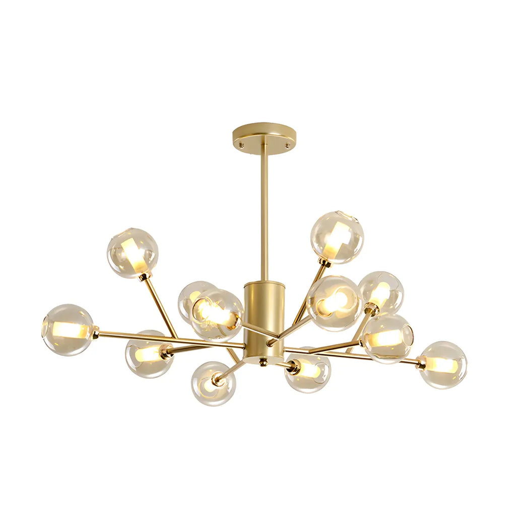 Lustre Sputnik moderne en métal doré et globe en verre