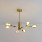 Lustre Sputnik moderne en métal doré et globe en verre