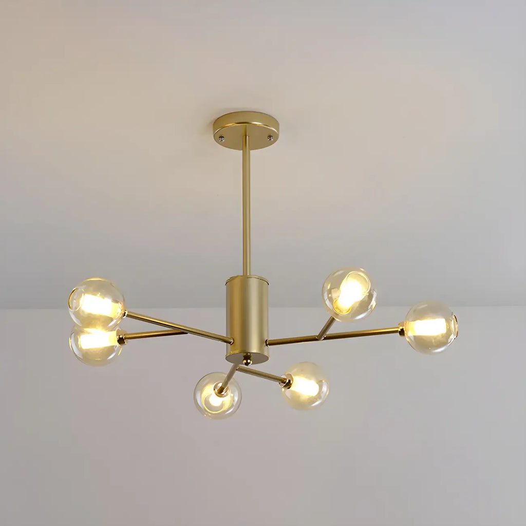 Lustre Sputnik moderne en métal doré et globe en verre