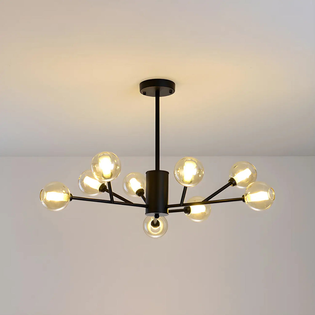 Lustre Sputnik moderne en métal doré et globe en verre