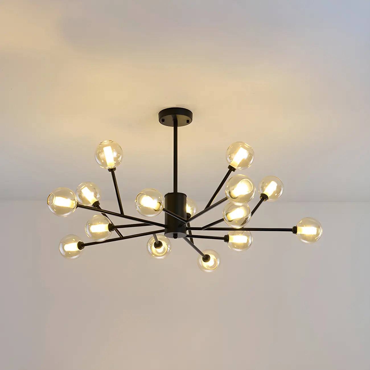 Lustre Sputnik moderne en métal doré et globe en verre