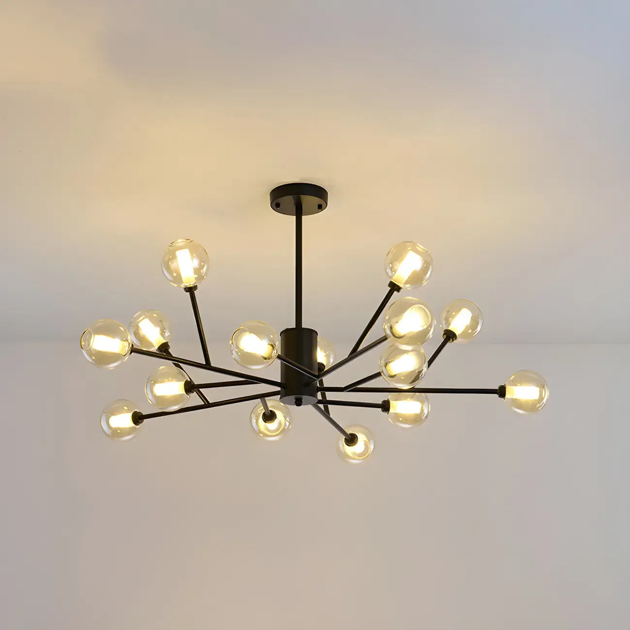 Lustre Sputnik moderne en métal doré et globe en verre