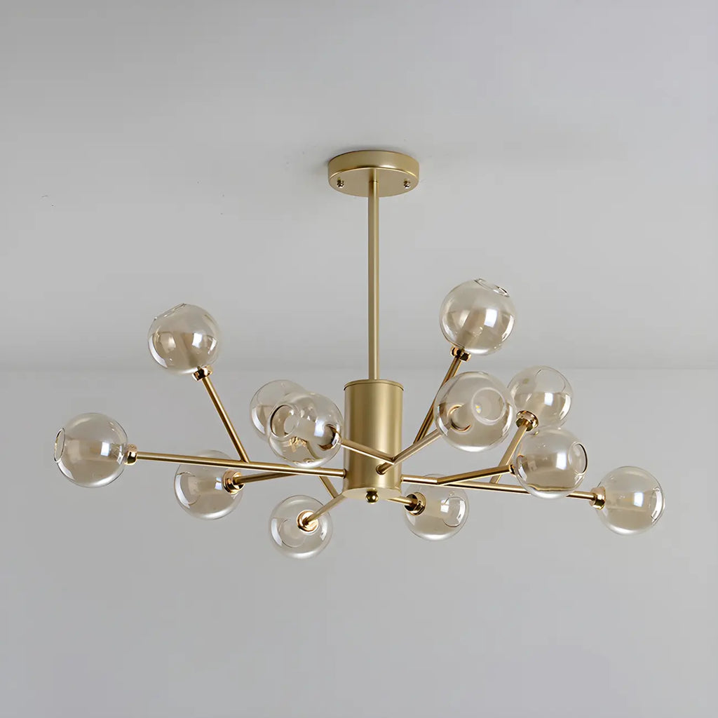 Lustre Sputnik moderne en métal doré et globe en verre