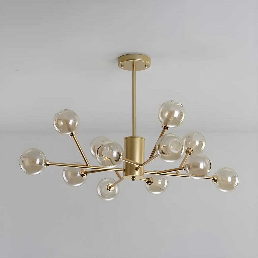 Lustre Sputnik moderne en métal doré et globe en verre