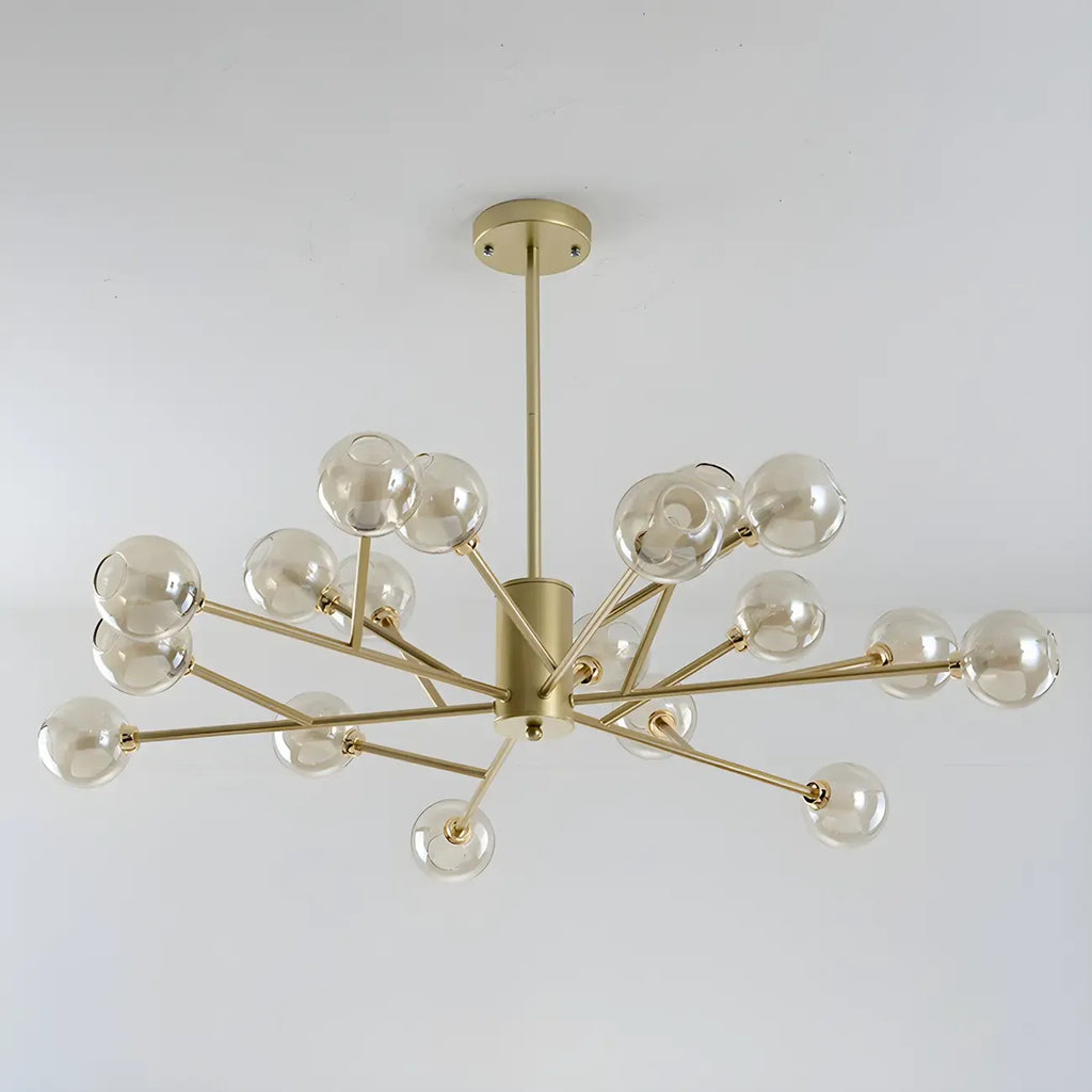 Lustre Sputnik moderne en métal doré et globe en verre