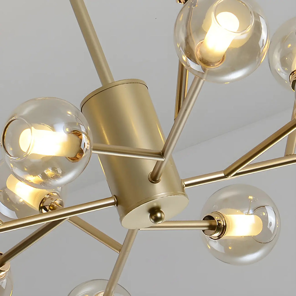 Lustre Sputnik moderne en métal doré et globe en verre