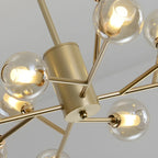 Lustre Sputnik moderne en métal doré et globe en verre