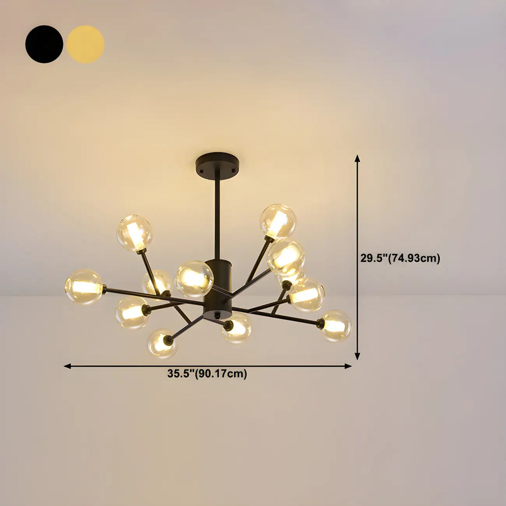 Lustre Sputnik moderne en métal doré et globe en verre