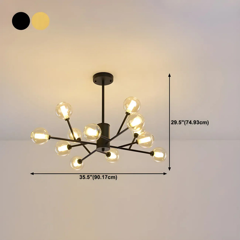 Lustre Sputnik moderne en métal doré et globe en verre