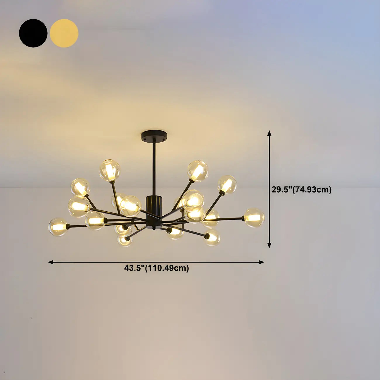 Lustre Sputnik moderne en métal doré et globe en verre