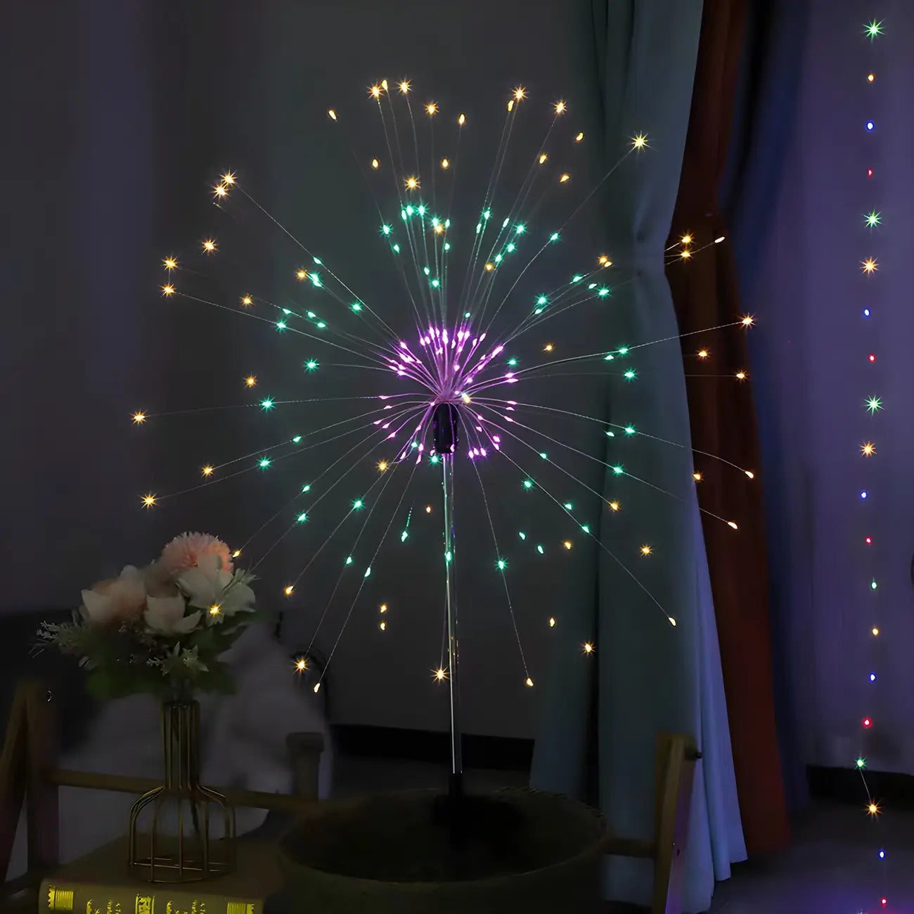 Projecteur solaire métallique de jardin en forme de feu d'artifice