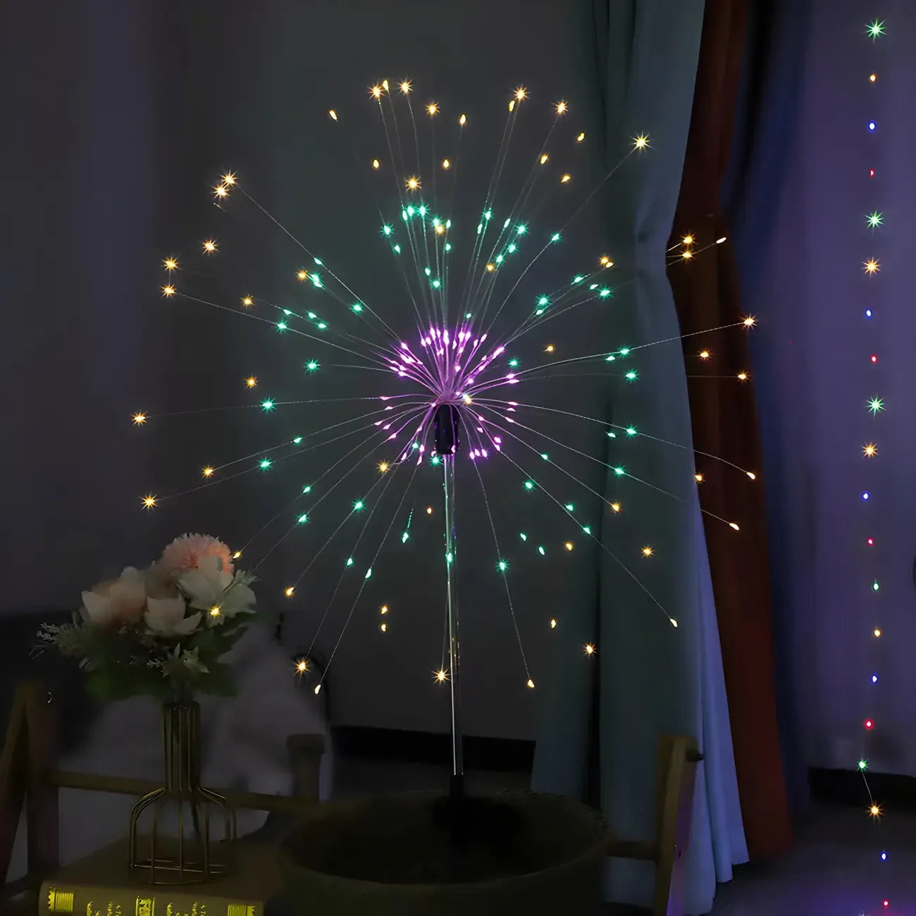 Projecteur solaire métallique de jardin en forme de feu d'artifice