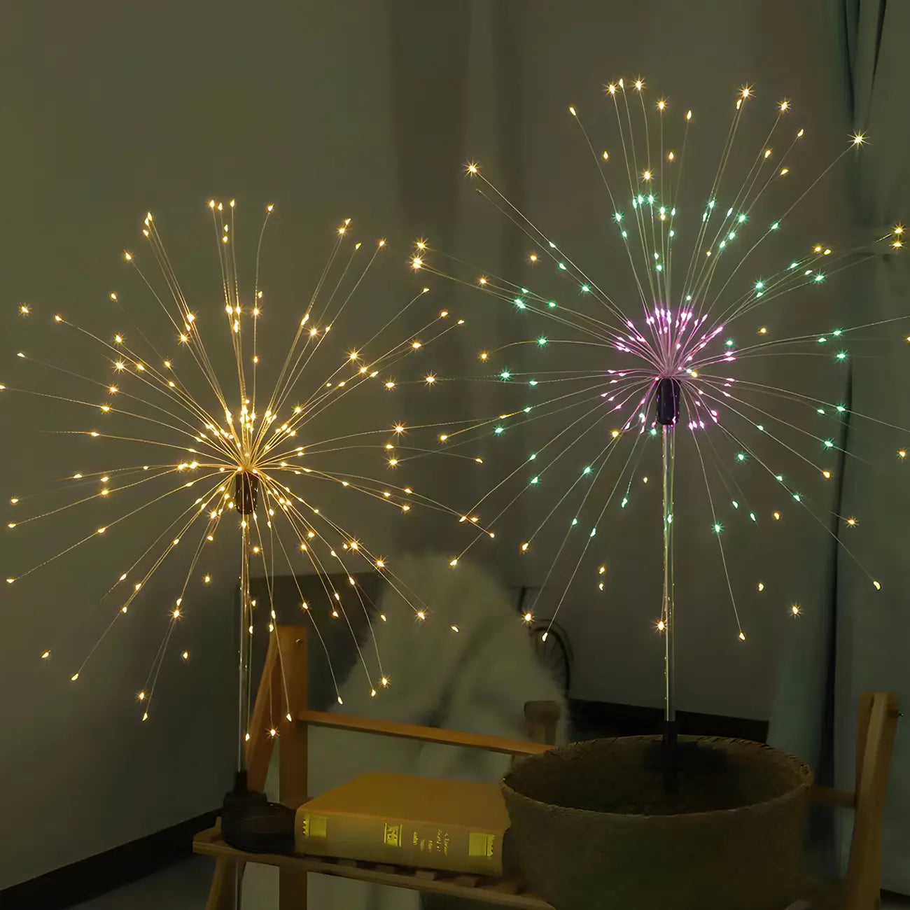Projecteur solaire métallique de jardin en forme de feu d'artifice