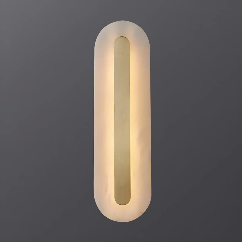 Applique murale ovale moderne en laiton et pierre avec LED à intensité variable pour chambre à coucher